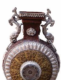 Copper Elephant Base Flower Vase With Resin [yellow] And Zade Stone, [silver And Copper Plated]
