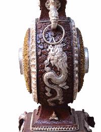 Copper Elephant Base Flower Vase With Resin [yellow] And Zade Stone, [silver And Copper Plated]