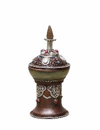 Zade Bowl With Copper And Crystal Handwork [incense Burner], [3 Pieces], [makal, Maka, Incense Burner]