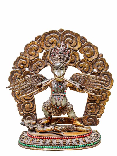 Buddhist Handmade [crystal] Statue Of Garuda With Copper Base, [gold Plated]