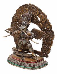 Buddhist Handmade [crystal] Statue Of Garuda With Copper Base, [gold Plated]