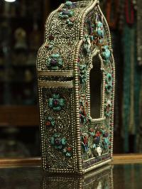 Copper Ghau Box Wit [stone Setting], [ashtamangala], [stone Setting]