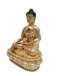 Buddhist Handmade Statue Of Shakyamuni Buddha, [full Fire Gold Plated] With Painted Face