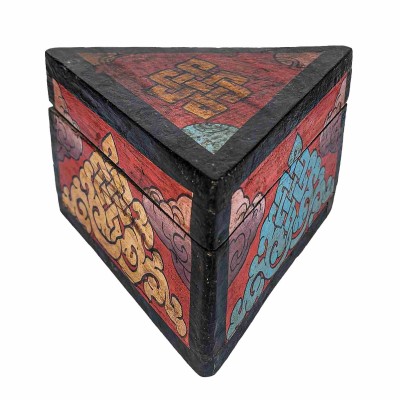 [traditional Tibetan], Ritual Jeweler And Ritual Item Box, With Endless Knot, [triangular Design], [painted]