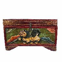 [traditional Tibetan], Ritual Jeweler And Ritual Item Vajra Box With Endless Knot And Tiger Design, [painted]