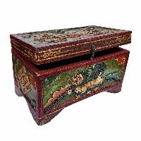 [traditional Tibetan], Ritual Jeweler And Ritual Item Vajra Box With Endless Knot And Tiger Design, [painted]