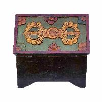 [traditional Tibetan], Ritual Jeweler And Ritual Item Vajra Box With Endless Knot And Tiger Design, [painted]