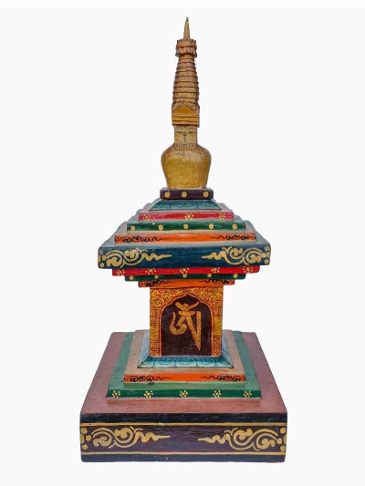 Buddhist [wooden], Statue Of Stupa [traditional Color], [painted]