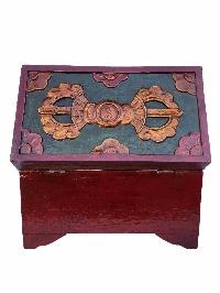 [traditional Tibetan], Ritual Jeweler And Ritual Item Vajra Box With Endless Knot And Tiger Design, [painted]