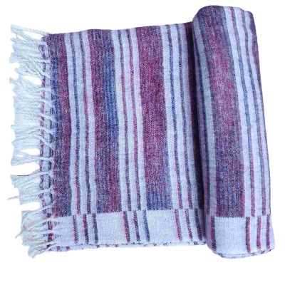 Tibet Shawl, Acrylic Woolen Blanket, With Multi Color Strip
