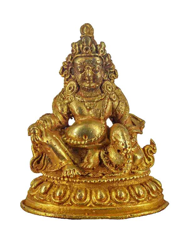Buddhist Miniature Statue Of Yellow Jambhala, [gold Plated]