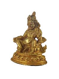 Buddhist Miniature Statue Of Yellow Jambhala, [gold Plated]