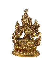 Buddhist Miniature Statue Of White Tara, [gold Plated]