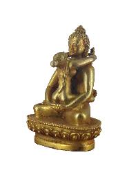 Buddhist Miniature Statue Of Samantabhadra [buddha Shakti], [gold Plated]