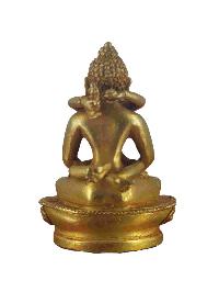 Buddhist Miniature Statue Of Samantabhadra [buddha Shakti], [gold Plated]