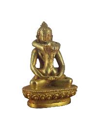 Buddhist Miniature Statue Of Samantabhadra [buddha Shakti], [gold Plated]