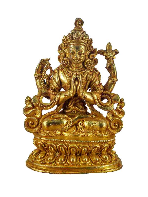 Buddhist Miniature Statue Of Chenrezig, [gold Plated]