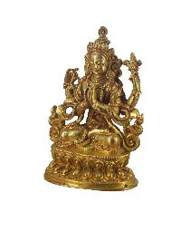 Buddhist Miniature Statue Of Chenrezig, [gold Plated]
