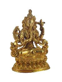 Buddhist Miniature Statue Of Chenrezig, [gold Plated]