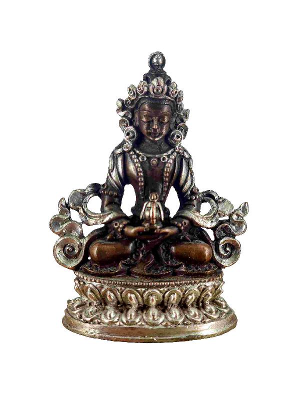 Buddhist Miniature Statue Of Aparimita, [chocolate Oxidized], Amitayus, Chepame