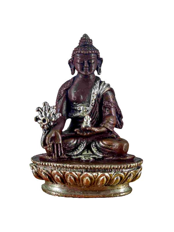 Buddhist Miniature Statue Of Medicine Buddha, [chocolate Oxidized]