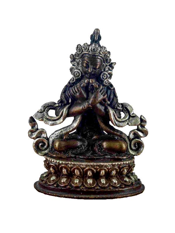 Buddhist Miniature Statue Of Vajradhara, [silver And Chocolate Oxidized]