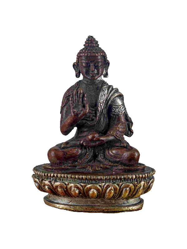 Buddhist Miniature Statue Of Amoghasiddhi Buddha, [chocolate Oxidized]