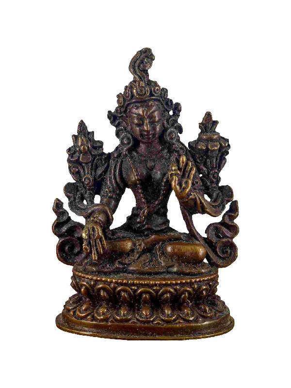 Buddhist Miniature Statue Of White Tara, [chocolate Oxidized]