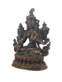 Buddhist Miniature Statue Of White Tara, [chocolate Oxidized]