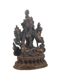 Buddhist Miniature Statue Of White Tara, [chocolate Oxidized]