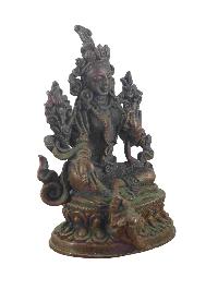 Buddhist Miniature Statue Of Green Tara, [chocolate Oxidized]