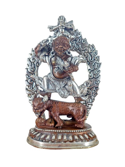 Buddhist Miniature Handmade Statue Of Dorje Drolo, [silver And Chocolate Oxidized]