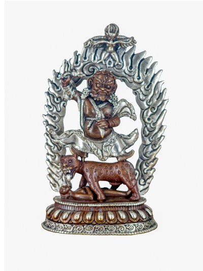 Buddhist Miniature Handmade Statue Of Dorje Drolo, [silver And Chocolate Oxidized]