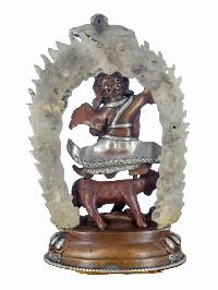 Buddhist Miniature Handmade Statue Of Dorje Drolo, [silver And Chocolate Oxidized]