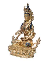 Buddhist Handmade Statue Of Vajrasattva, [full Fire Gold Plated], [stone Setting] With Painted Face