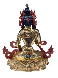 Buddhist Handmade Statue Of Vajrasattva, [full Fire Gold Plated], [stone Setting] With Painted Face