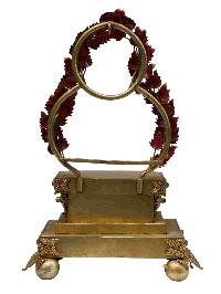 Buddhist Handmade Statue Of Shakyamuni Buddha On Throne, [full Fire Gold Plated] With Painted Face