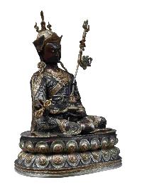 Buddhist Handmade Statue Of Padmasambhava [guru Rinpoche], [chocolate Oxidized], [antique]