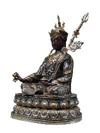 Buddhist Handmade Statue Of Padmasambhava [guru Rinpoche], [chocolate Oxidized], [antique]