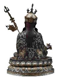 Buddhist Handmade Statue Of Padmasambhava [guru Rinpoche], [chocolate Oxidized], [antique]