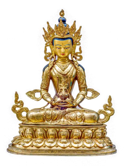 Buddhist Handmade Statue Of Aparimita, [full Fire Gold Plated] With Painted Face, Amitayus, Chepame