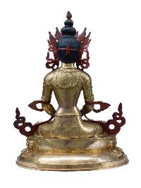 Buddhist Handmade Statue Of Aparimita, [full Fire Gold Plated] With Painted Face, Amitayus, Chepame