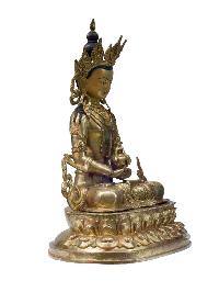 Buddhist Handmade Statue Of Aparimita, [full Fire Gold Plated] With Painted Face, Amitayus, Chepame
