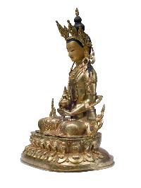 Buddhist Handmade Statue Of Aparimita, [full Fire Gold Plated] With Painted Face, Amitayus, Chepame