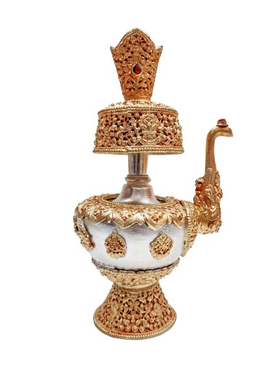 Buddhist Handmade Bhumpa- Bhumba Offering Bowl Set, [partly Gold Plate]