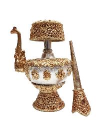 Buddhist Handmade Bhumpa- Bhumba Offering Bowl Set, [partly Gold Plate]