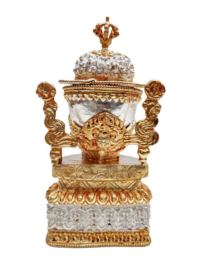 Buddhist Handmade Kapala, [partly Gold Plated, Silver Plated]