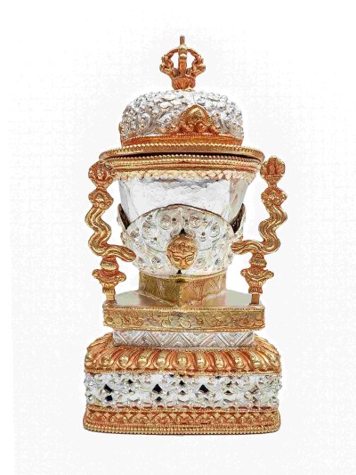 Buddhist Handmade Kapala, [partly Gold Plated, Silver Plated]