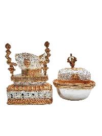 Buddhist Handmade Kapala, [partly Gold Plated, Silver Plated]