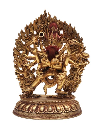 Buddhist Statue Of [chakrasamvara], With Full Gold Plated And Painted Face